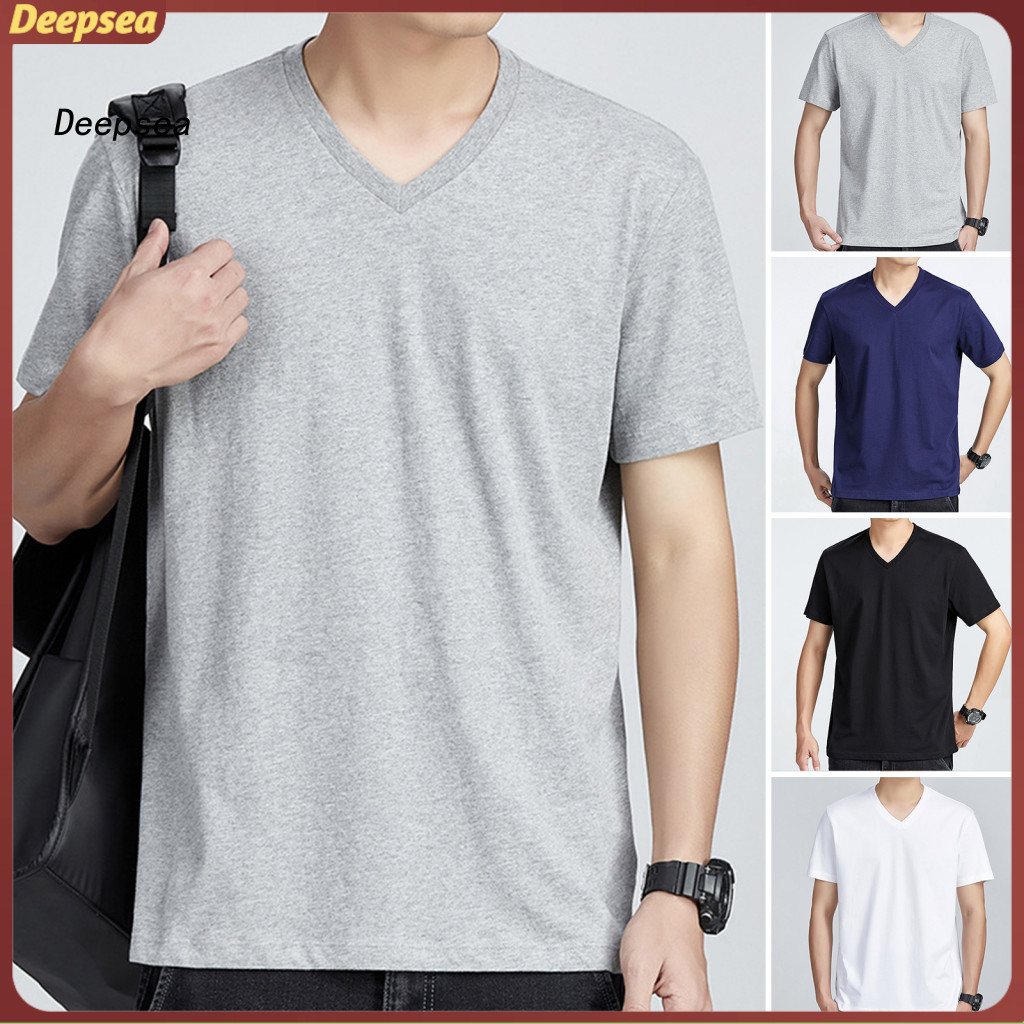 Men’s Summer V-neck T-shirt Lightweight Breathable Short Sleeve Tee Loose Fit Casual Sport Top for Outdoor Daily Wear
