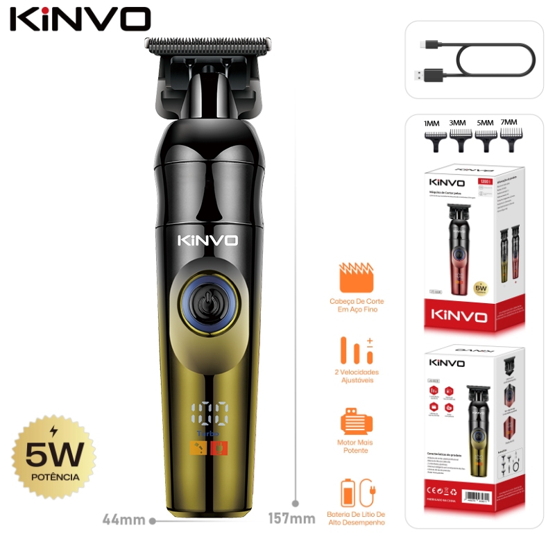 KINVO Professional Hair Clipper LCD Display Adjustable Blade  4 In 1 Bateria 1200mAh Autonomia 180min