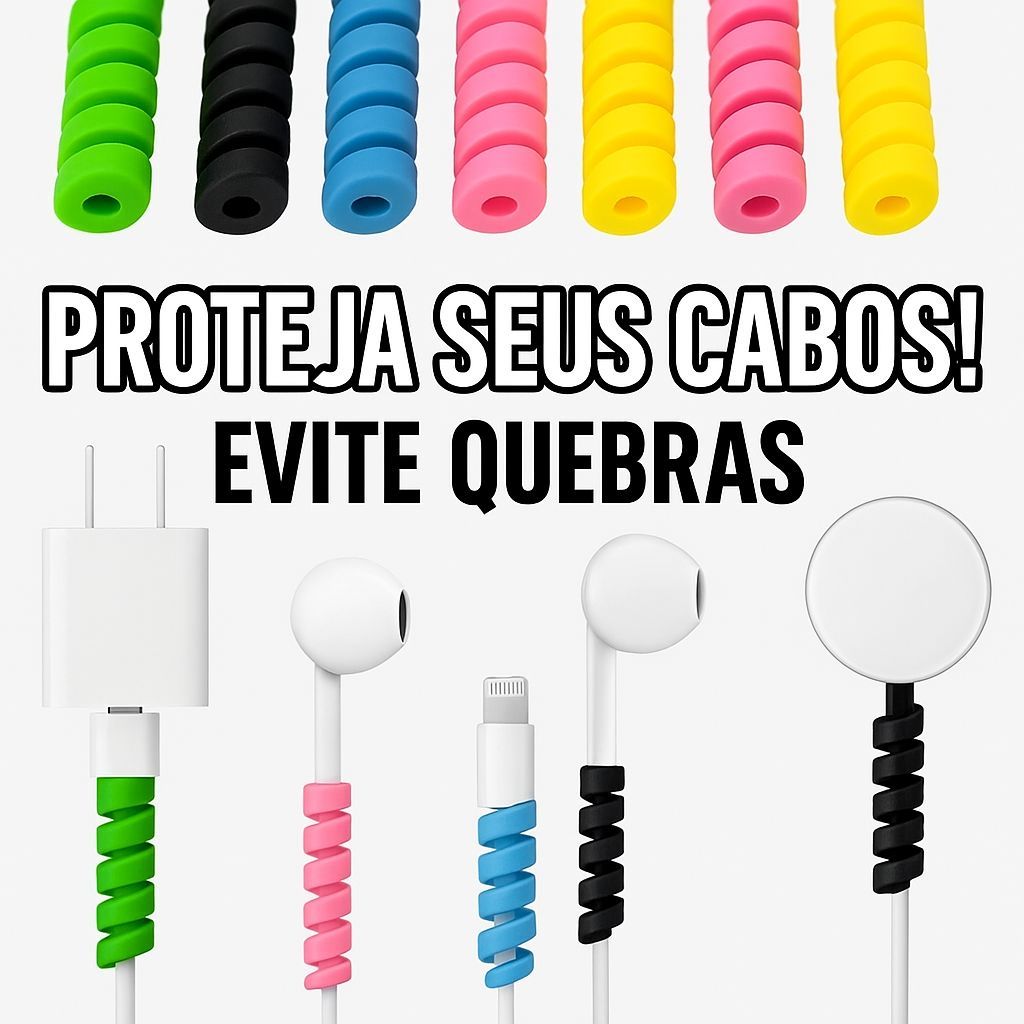 Protetor Espiral para Cabo de Carregamento Fone de Ouvido Tablet