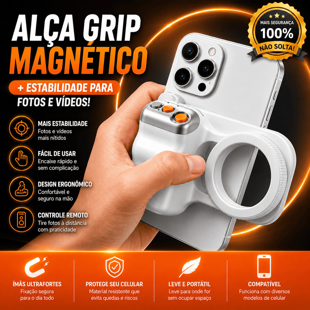 Suporte Celular MagSafe Magnético Obturador Shutter Disparo Remoto Carregamento Indução Magsafe Grip Câmera Fotos