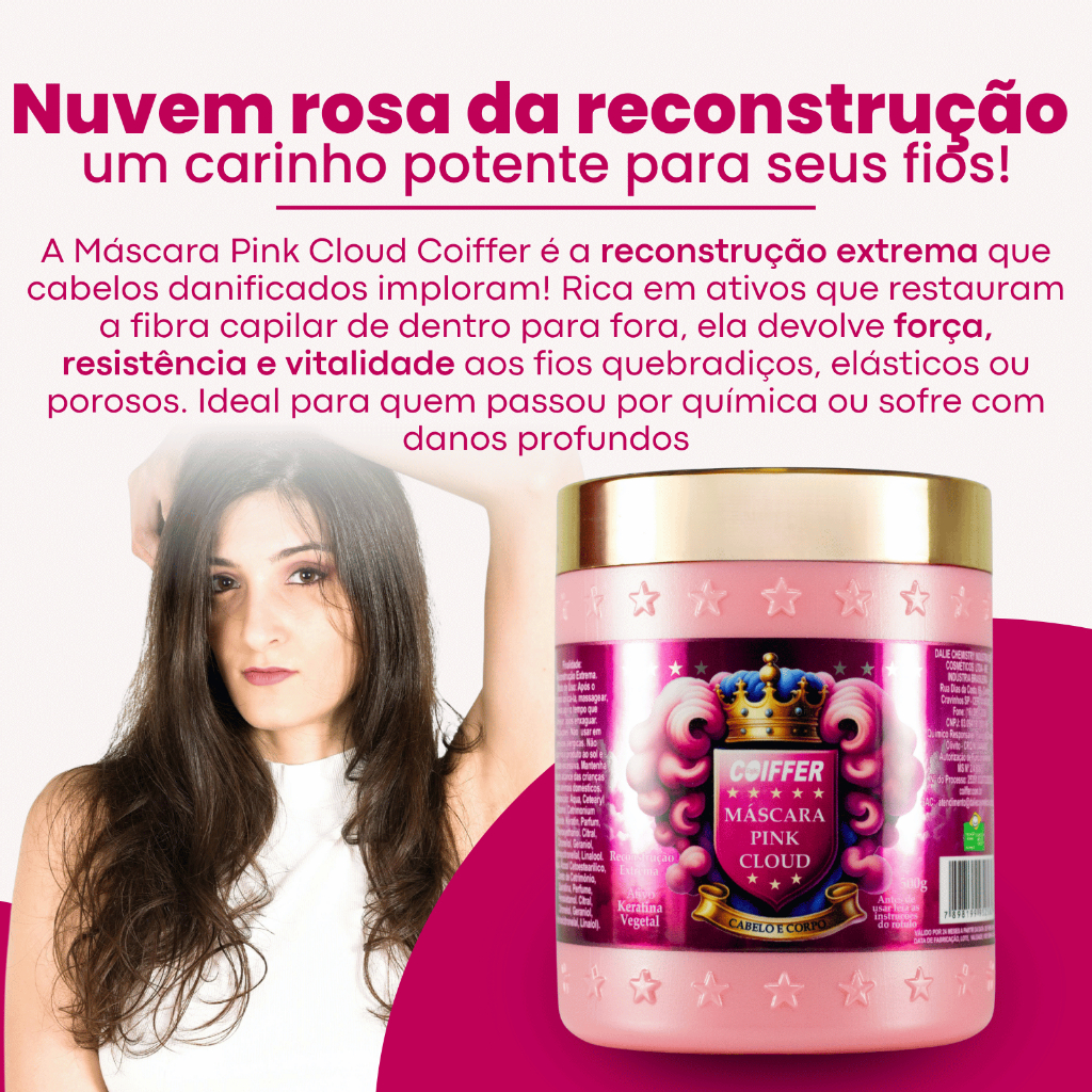Máscara Pink Cloud Coiffer 500g Reconstrução Extrema Capilar