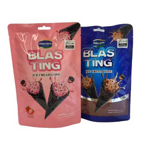 Kit 2 Blasting Ice Cream Cone Biscoito Recheado 68G Chocolate ao Leite e Chocolate Branco e Morango