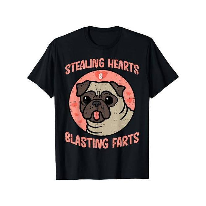 Camiseta Pugs Stealing Hearts Blasting Farts Confortável Fofa Divertida Casual