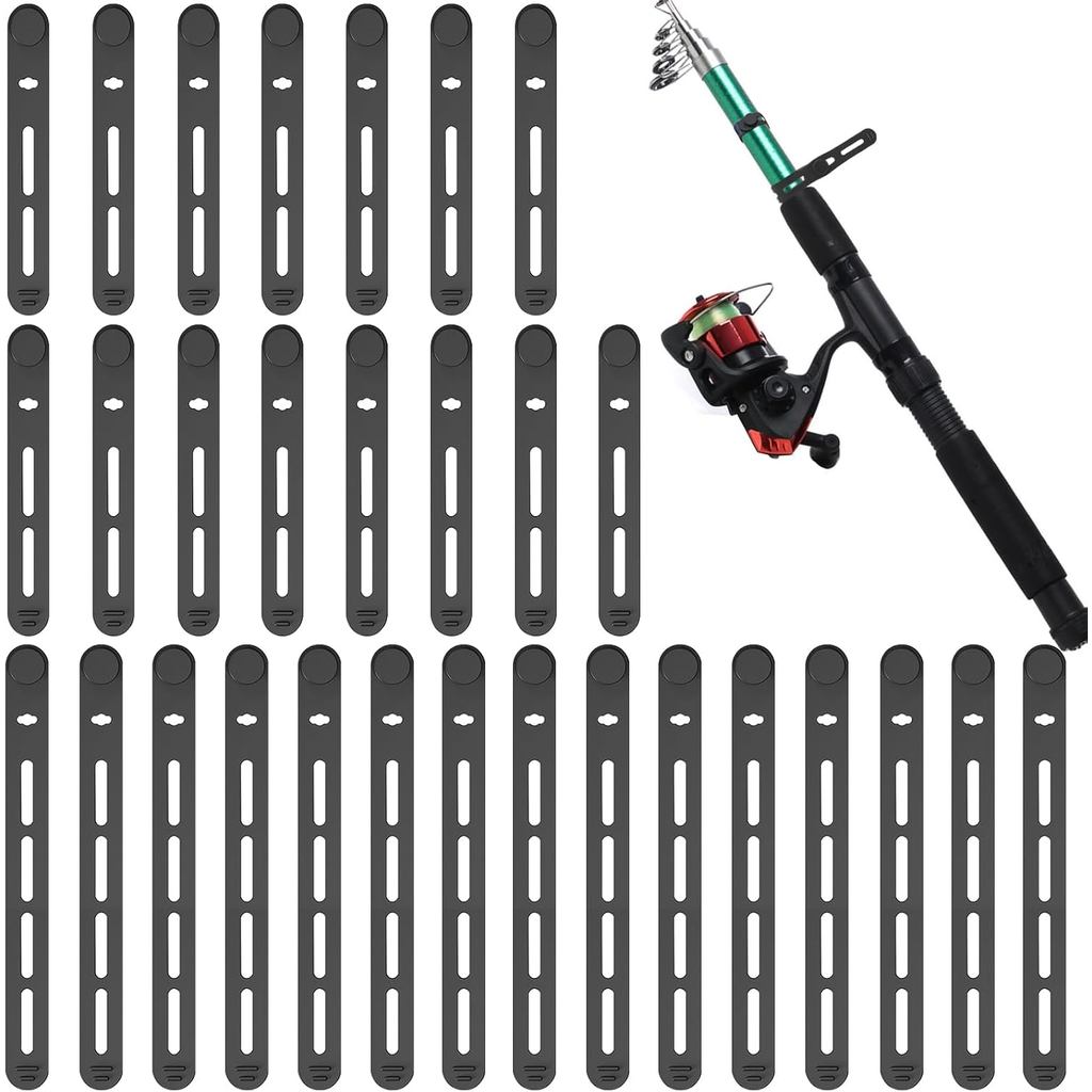 30 Pcs Silicone Fishing Rod Straps, Stretchy Fishing Rod Ties Soft Lightweight Reusable Rubber Bands Belts for Pole Stor