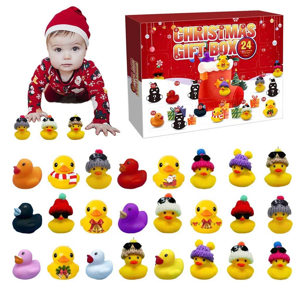 Christmas Rubber Duck Gift Box Set, 24 Assorted Ducks, Festive Rubber Figurines, Bath Toy And Holiday Ornament