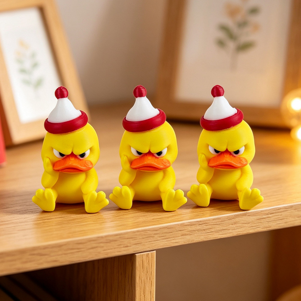 Funny Duck Ornaments Three Dimensional Figurine 3d Printed Yellow with Christmas Hat – Cute Mini Ornament for Home Off