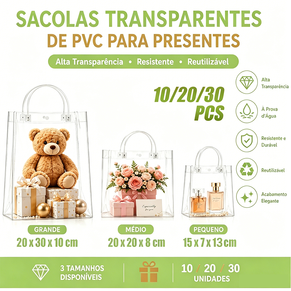 10/20/30 Clear PVC Plastic Gift Bags Reusable Souvenir Gift Bags
