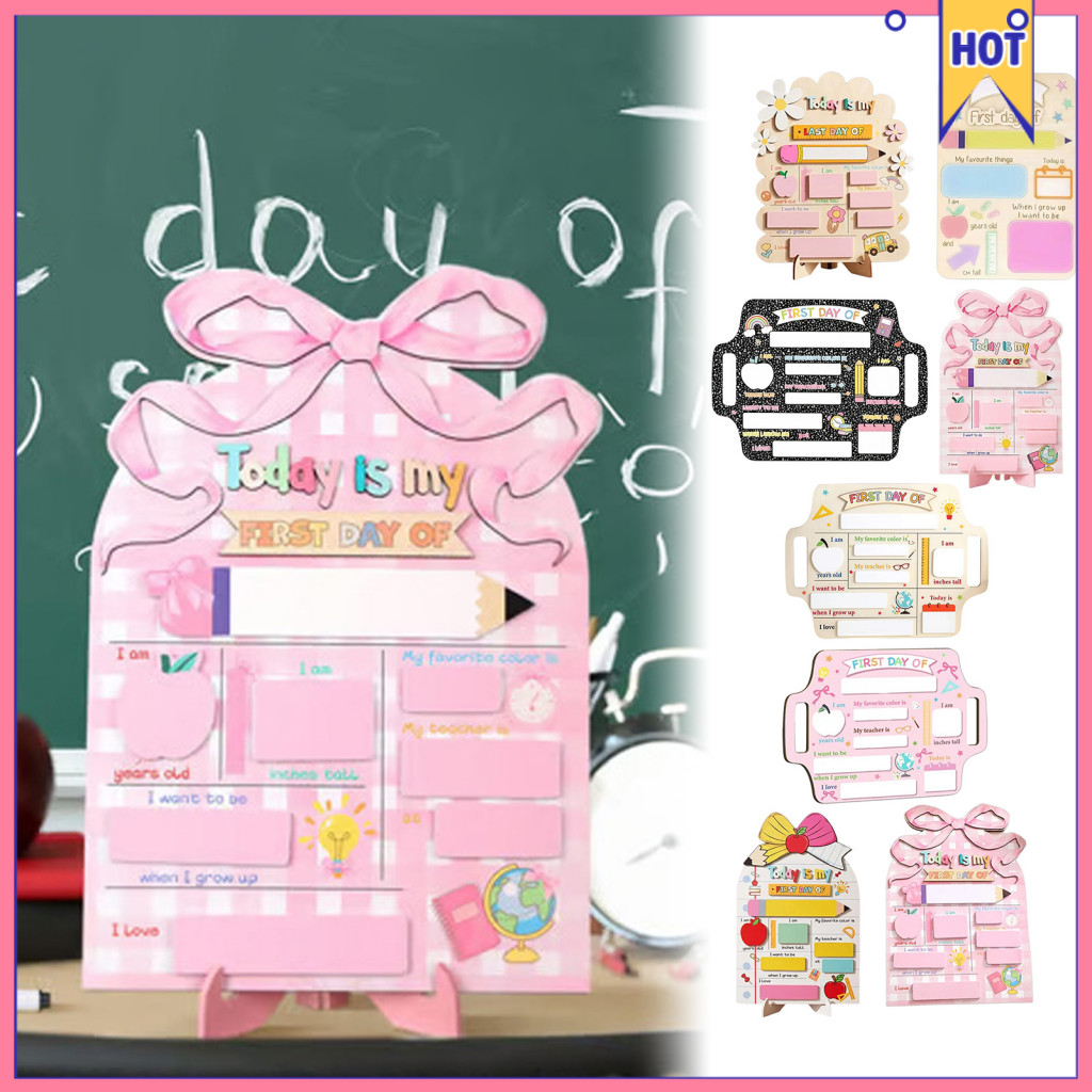 First Day of School Wooden Chalkboard Sign Reusable Back to Decoration for Kids Kindergarten Preschool 1st Grade Photo P