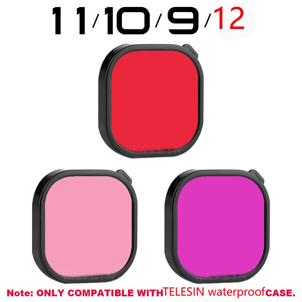 3pcs Filtro De Mergulho Vermelho Rosa Roxo Filtros De Lente Para TELESIN Gopro 13 12 11 10 9 Capa À Prova D'água