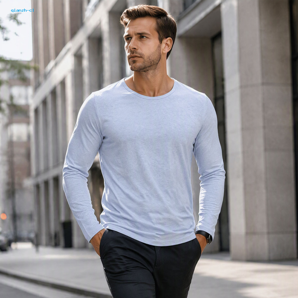 Cotton Linen T-shirts for Men Crewneck Shirt Men's Long Sleeve Breathable Solid Color Base Layer Lightweight Casual for