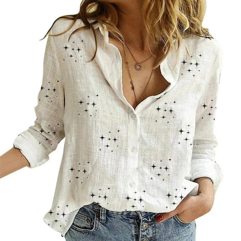 Elegant Cotton Linen Shirts Women Casual Solid Button Lapel Blouses Shirts Autumn Winter Long Sleeve Loose Tops HHBRAX27