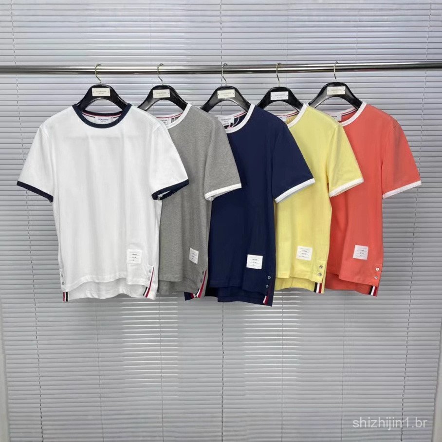 3QEA Men's loose casual round neck2023Summer short-sleeve solid color casual shirt, youthful and breathable pure cotton