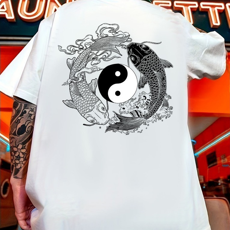 Camiseta Masculina YIN YANG CARPA T-shirt Camiseta Moda Streetwear Skatista Tony Country Bola Coman