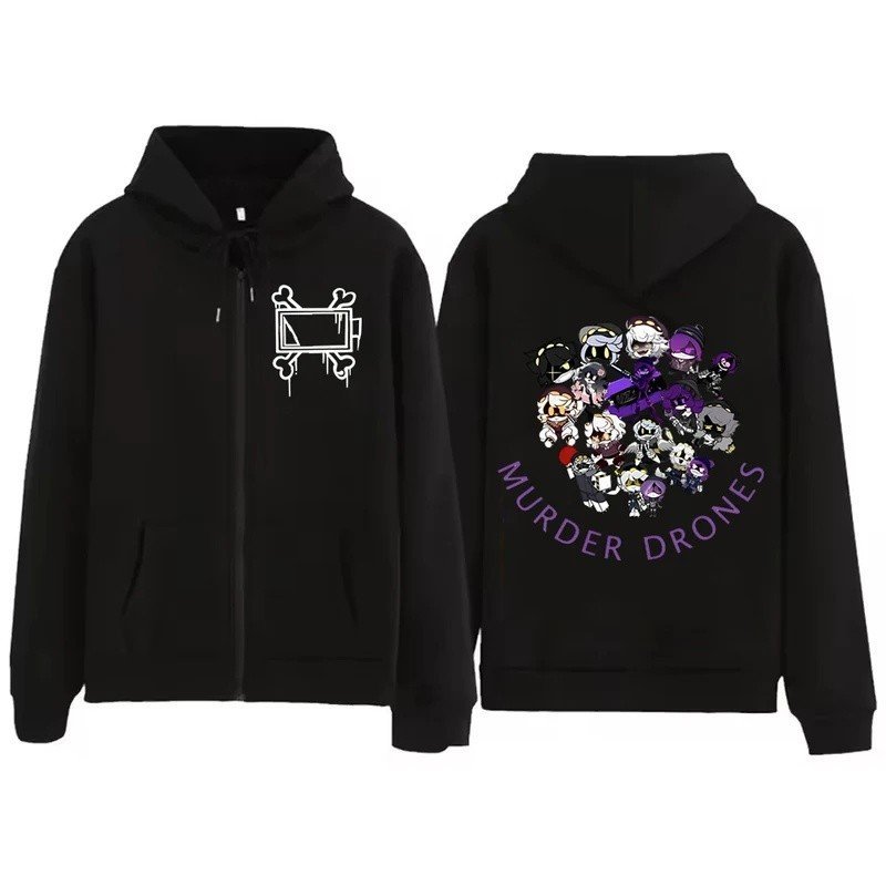 2027 Cool New High-Quality Fashion Anime Murder Drones UZI Print Zipper Hoodie Women Trendy Harajuku Streetwear Zip Up S