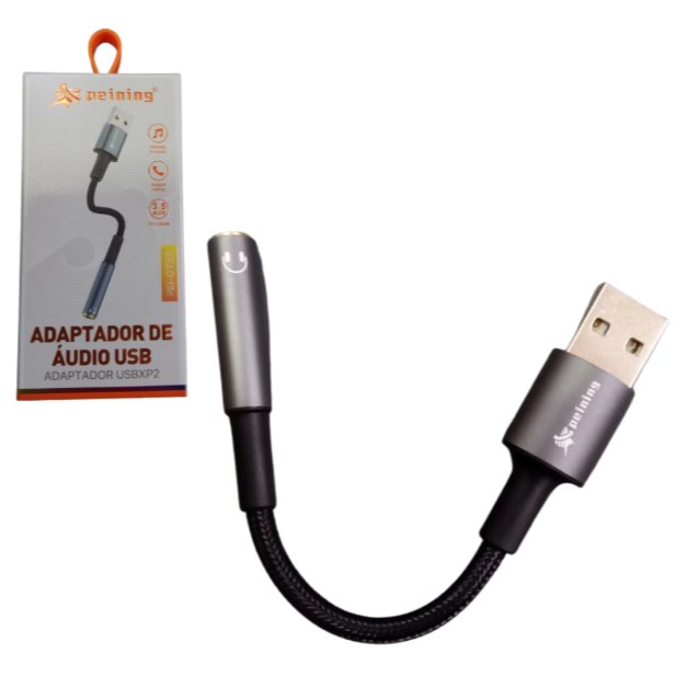 Placa de som adaptador de áudio Usb para P2 3.5mm com Cabo trançado p/ fone microfone pc notebook Laptop