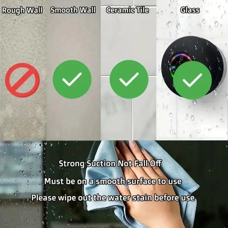 Caixa de Som Bluetooth Compacta para Chuveiro com Luz LED, IPX4 à Prova d’Água, Chamadas Mãos Livres, Stereo Wireless,