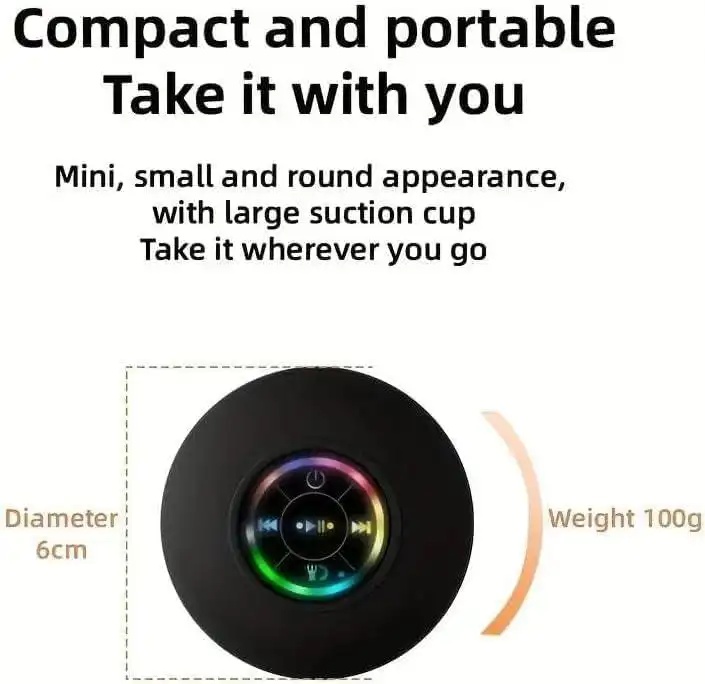 Caixa de Som Bluetooth Compacta com Luz LED, IPX4 à Prova d’Água, Chamadas Mãos Livres, Stereo Wireless, Recarregável
