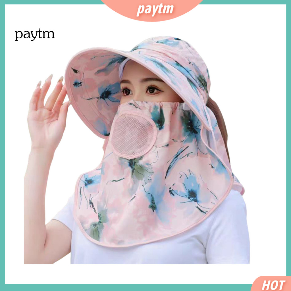 Floral Print Sun Hat for Gardening Quick Drying Cycling for Summer 2-in-1 Women’s with Face Mask Neck Flap Uv Protecti