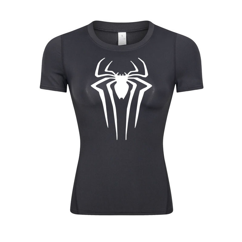 Camiseta De Compressão Homem-Aranha Manga Curta Feminina Yoga Sports Top Quick Drying Breathable Workout Sportswear