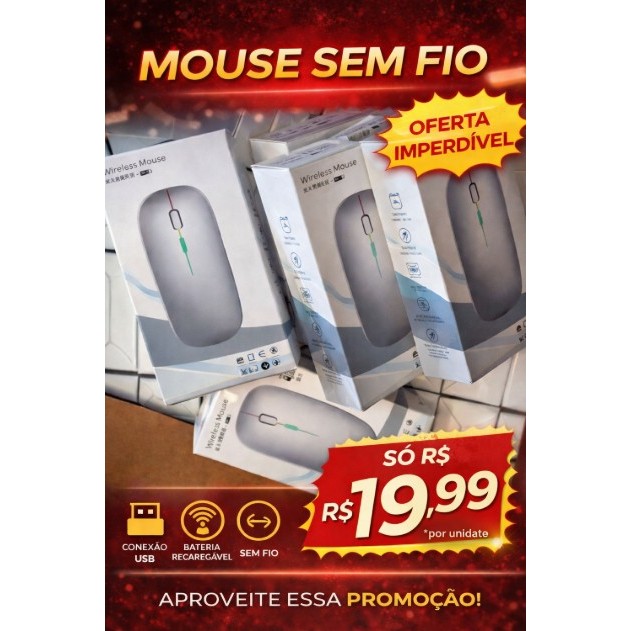 Mouse Wireless Sem Fio 2.4GHz – Conexão USB | Silencioso | Portátil - Genérico