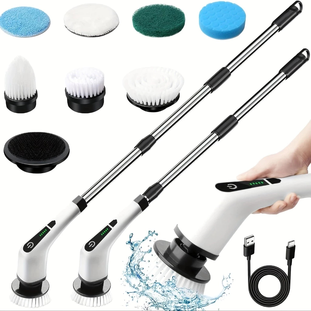 9-in-1 Rechargeable Electric Rotating Cleaning Brush with Extension Handle D10