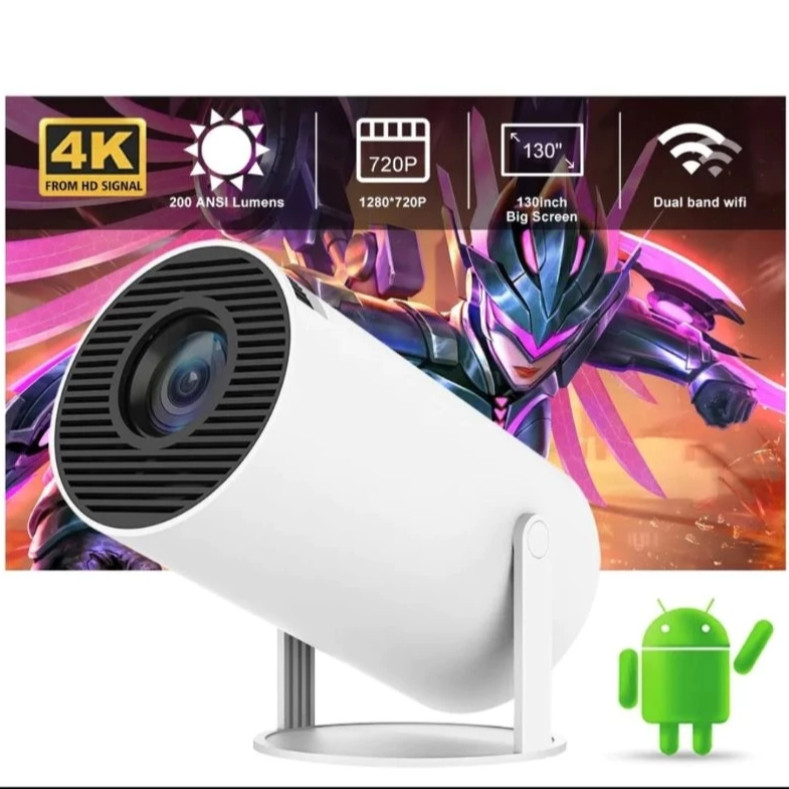 Projetor HY300 Smart Portátil roid 11 4K Ultra HD com Wifi, Bluetooth e Alto-falante Integrado G_Electron_Oficial