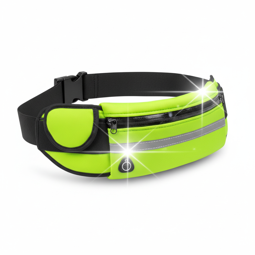 Pochete de Corrida Neoprene Ahead Sports Verde Neon Impermeável com Saída para Fone e Cinto Ajustável