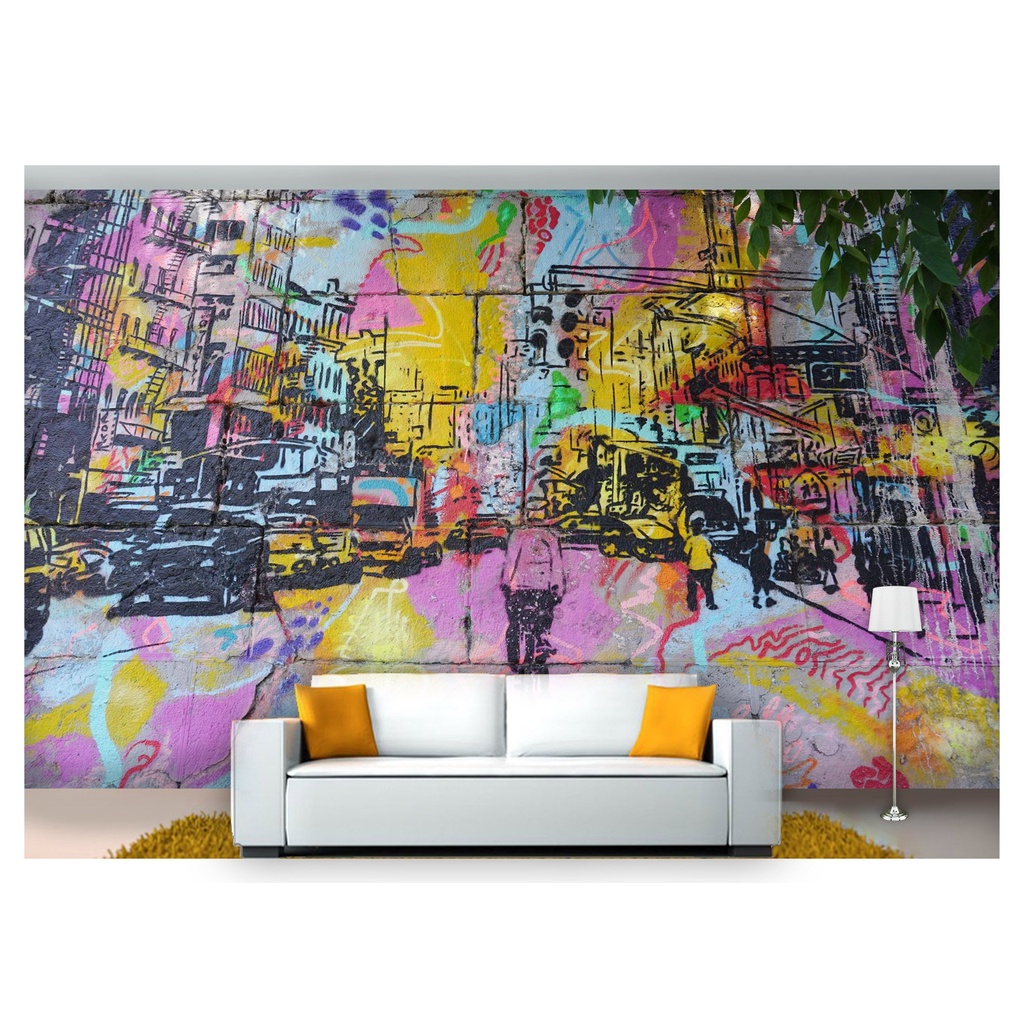 papel de parede Arte Pintura graffiti muro cor 7,5m² TRA14