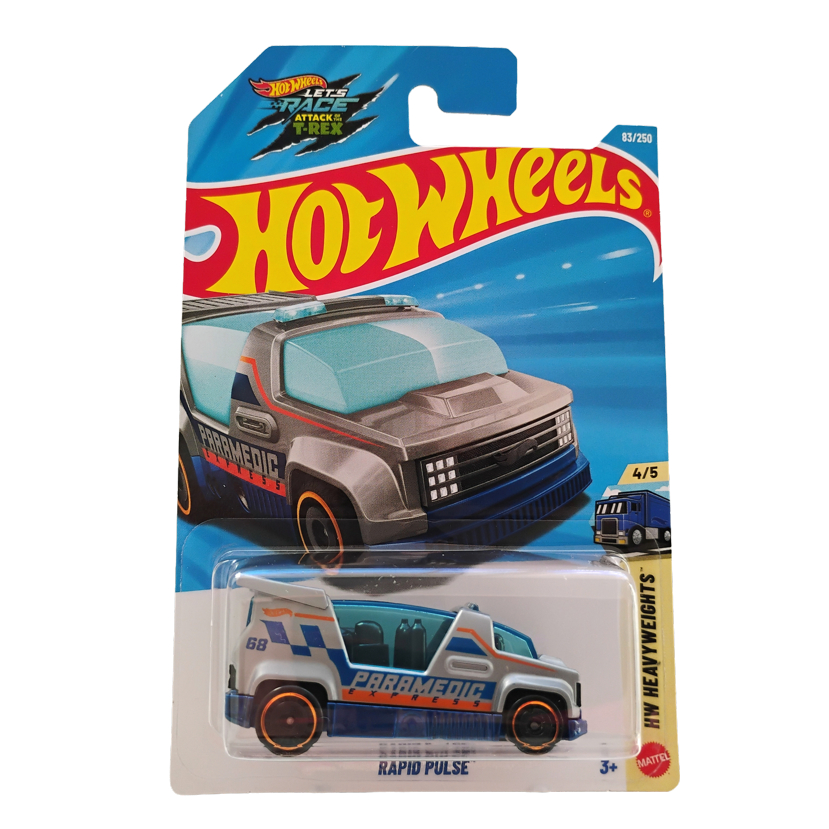 miniatura Hot Wheels Rapid Pulse Paramedic Express (cinza e azul) - LET´S RACE - ATTACK OF THE T-REX