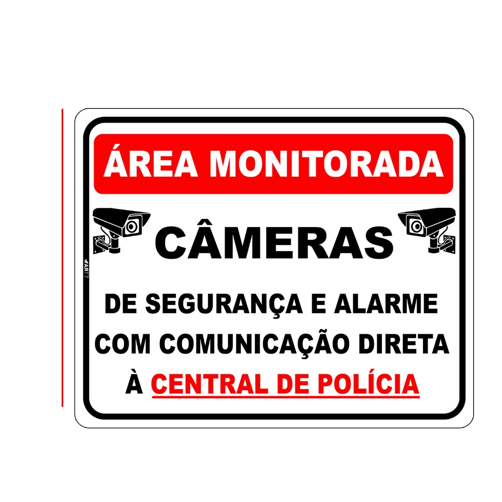Placa Informativa Área Monitorada 25x20 Aviso Câmeras Atenção Fita Dupla Face