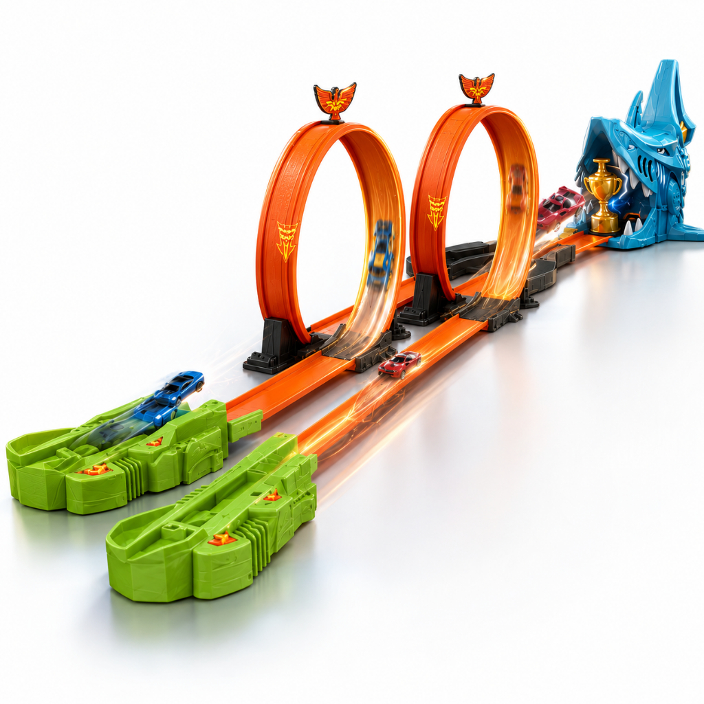 Pista Radical de Corrida 220cm com Tubarão Loop Duplo e Lançadores 2118