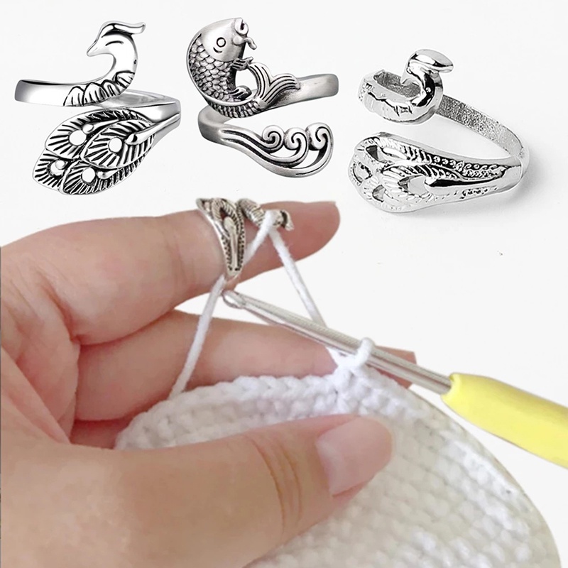 Multi Estilo Tricô Loop Crochê Acessórios Forma Anel Dedo Usar Guia De Fio Dedal Ajustável Aberto