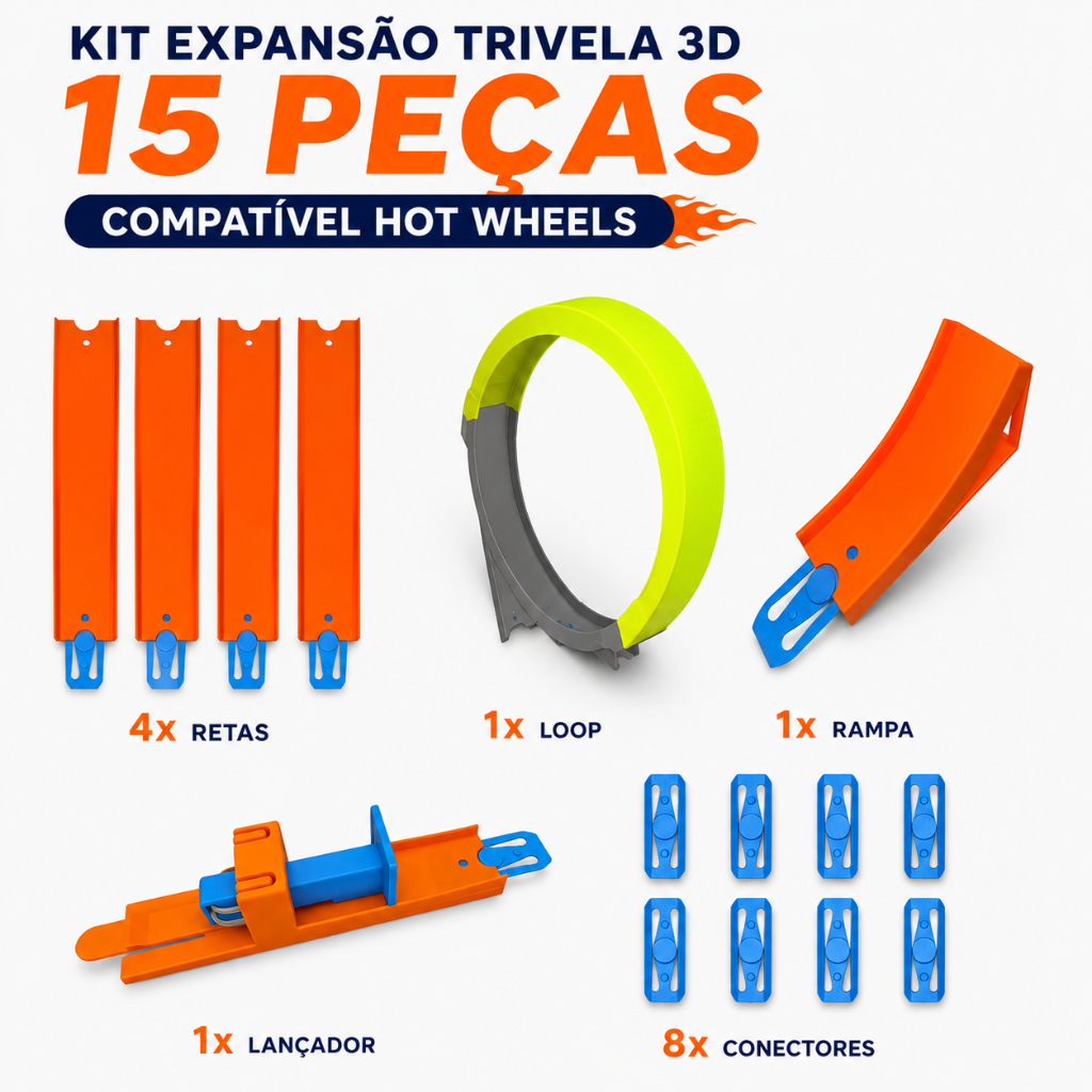 Kit Pista 3D Completo Compatível Com Pistas Hot Wheels | Loop Rampa Lançador