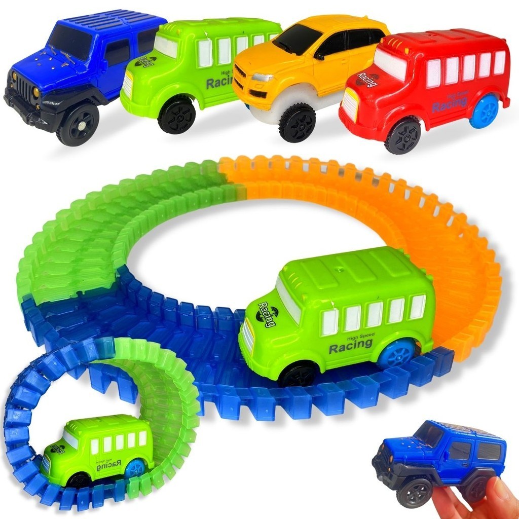 Pista Gigante Montável Com 4 Carrinhos Com Luz Loop Desmonta
