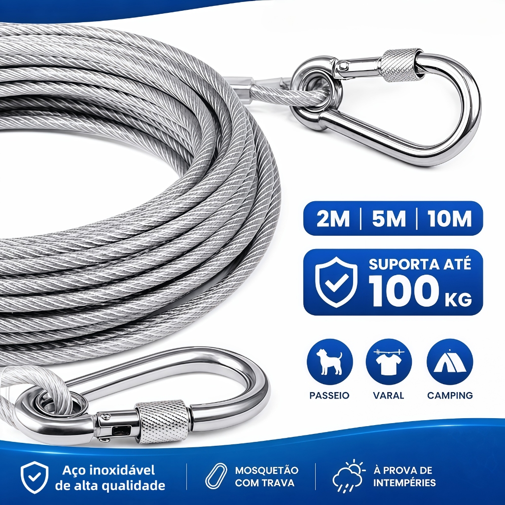 2/5/10 Meters Heavy Duty Steel Dog Tie Downs Reinforced Crystal Color with Cable
