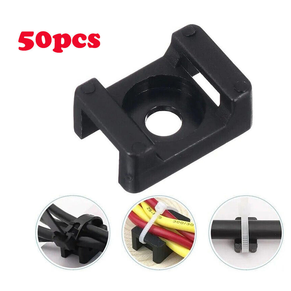 50pcs Cabo Zip Ties Base De Abraçadeiras De Fixação Do Suporte De Arame Organizador Retardante Preto 2 Tamanhos
