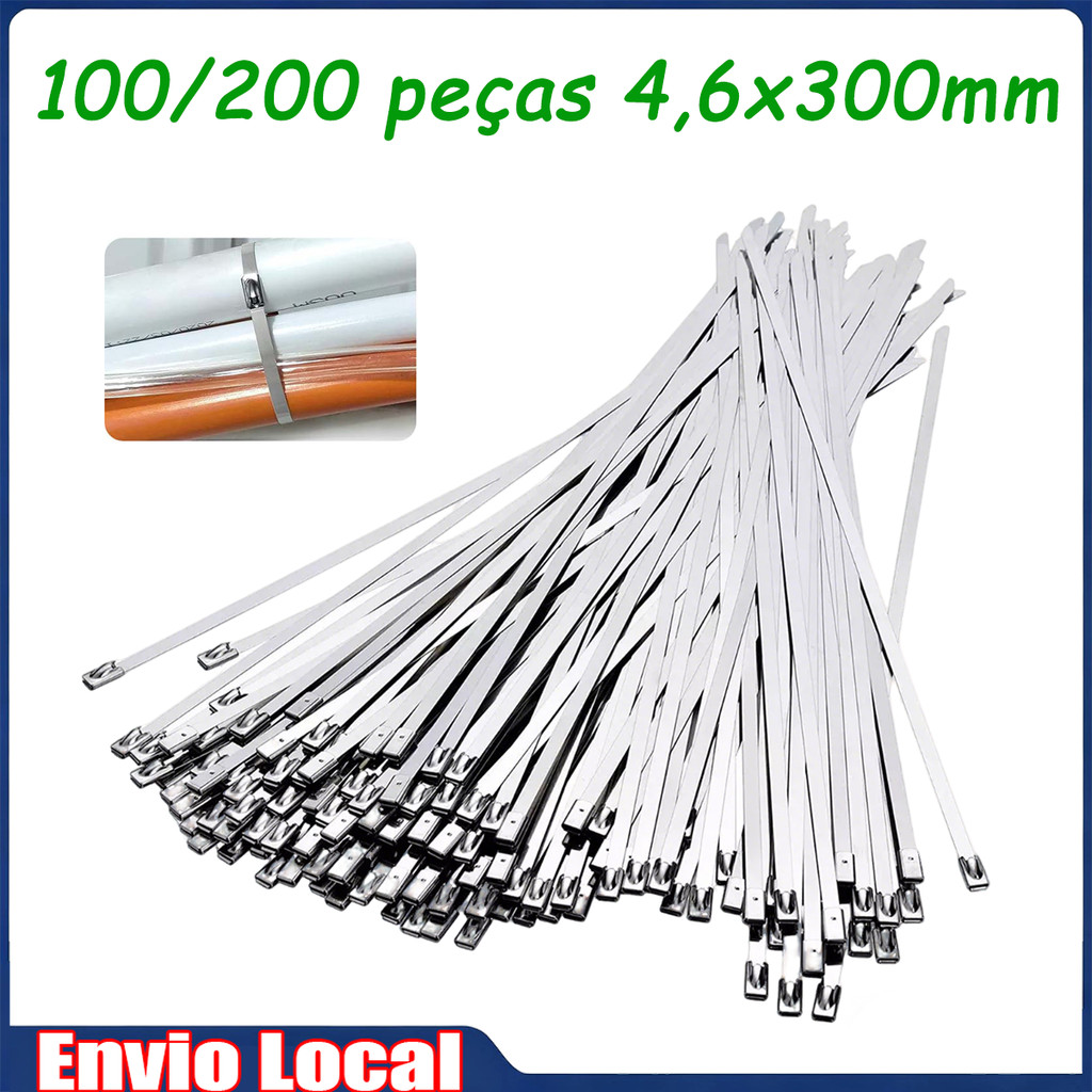 100/200 peças de 4.6x300mm de aço inoxidável selado jack fixo cable tie set