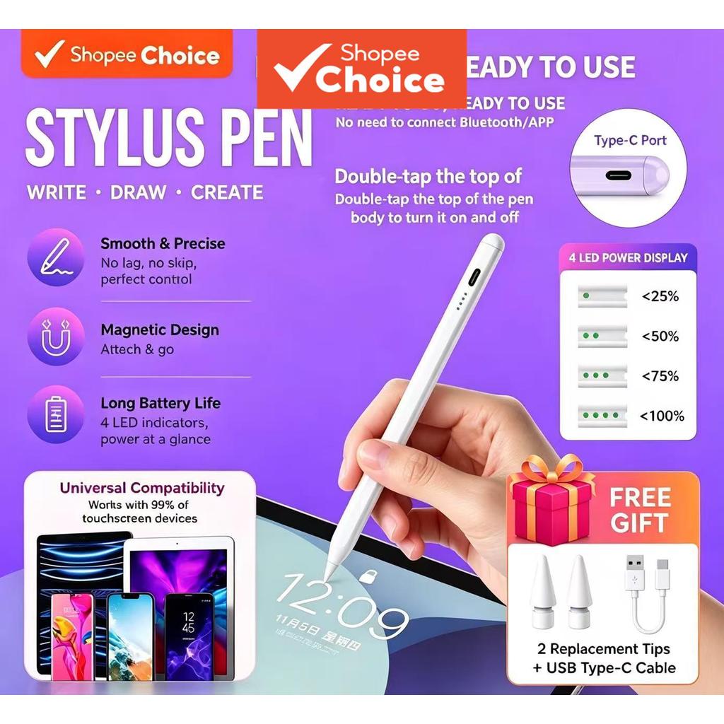 Nova Caneta Stylus Universal Atualizada 2 em 1 Para iOS iPad iPhone Android Telefone Tablet Caneta de Escrita Para Tela