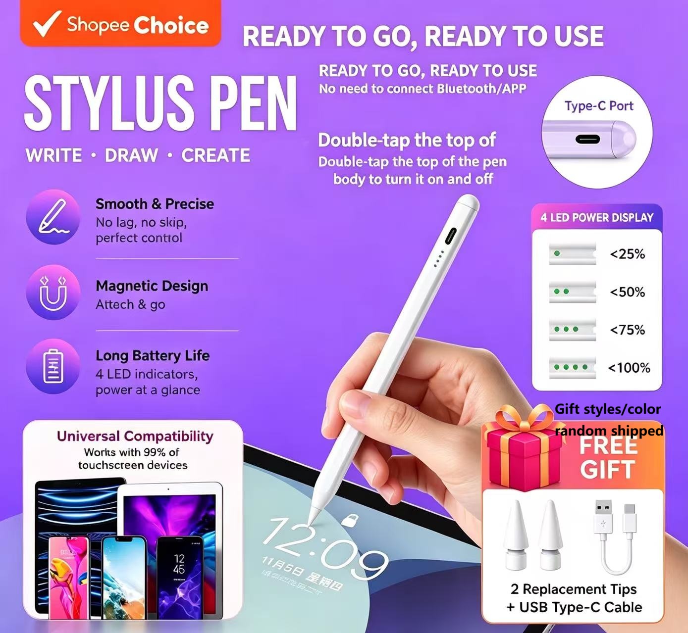 Caneta Universal Stylus New Upgrade 2 em 1 para iOS para iPad para iPhone Android Phone Tablet Ferramenta de Lápis
