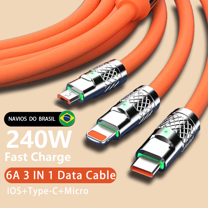 Carregamento Rápido 3 Em 1 Micro USB Type C IOS iPhone Cabo Cabos De Carregador De Linha De Dados Para Tablet Telemóvel
