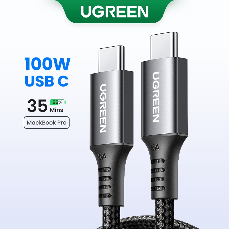 Cabo De Carregamento Rápido UGREEN 100W 20V 5A Nylon Bradied USB C Para iPhone 15 , Samsung S24 , S23 , Google Motorola