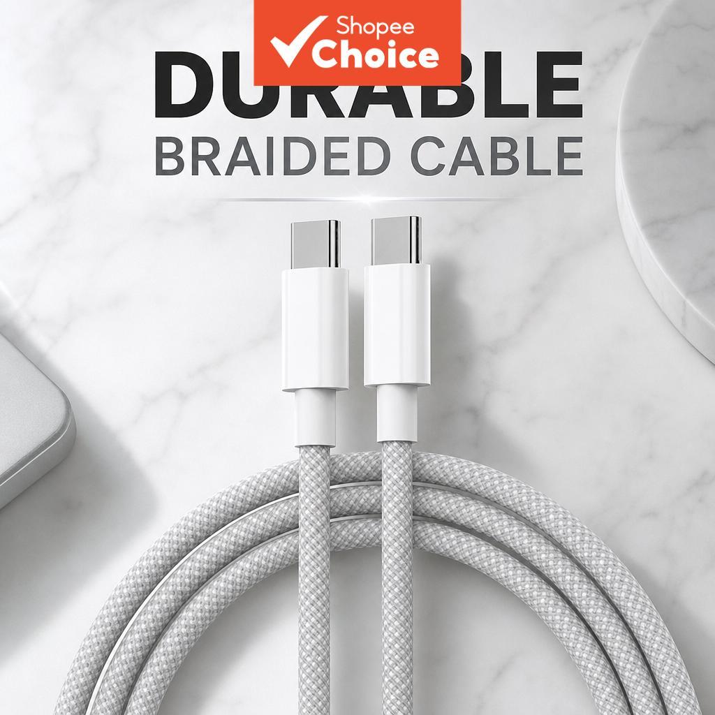 Cabo de Dados para Celular de Carregamento Rápido Tipo C para Tipo C PD 60W 2m para iPhone 15 16 17 Samsung Huawei Cabo
