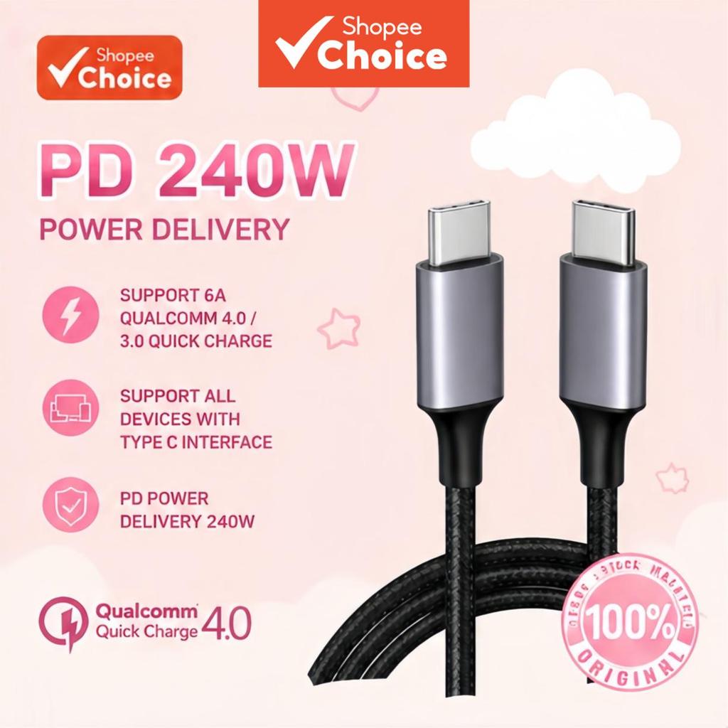 Cabo Premium de Carregamento Rápido 240W 6A PD com Liga de Alumínio para iPhone, Xiaomi, Huawei e Samsung