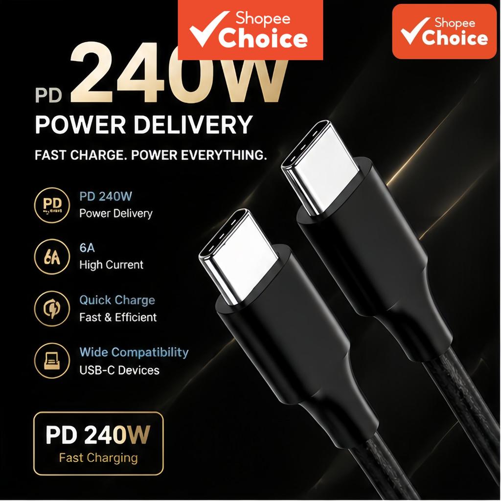 Cabo PowerMax 240 W 6 A Tipo C, Carregador PD Ultra Rápido Para Samsung, iPhone, Xiaomi, Huawei