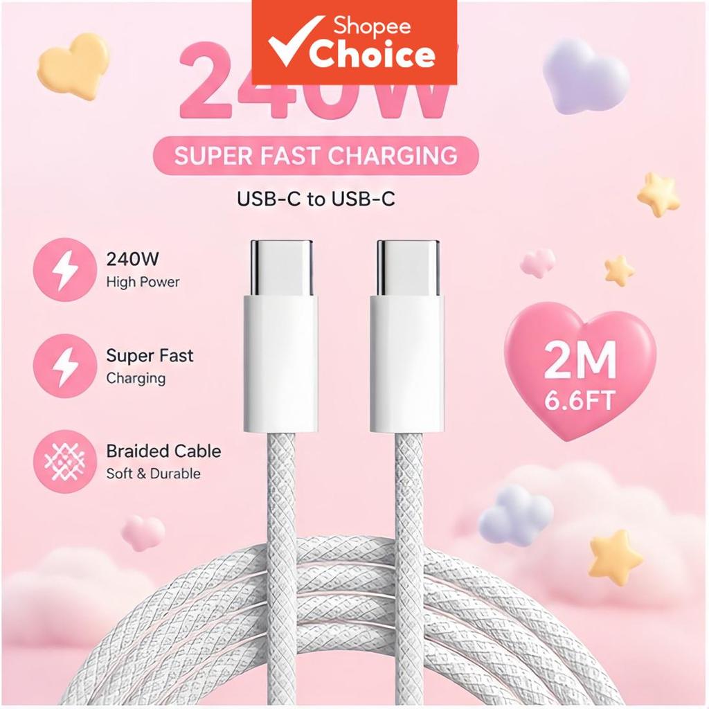 Cabo trançado USB-C para C de carregamento rápido 240W para Xiaomi 16, iPhone e Huawei