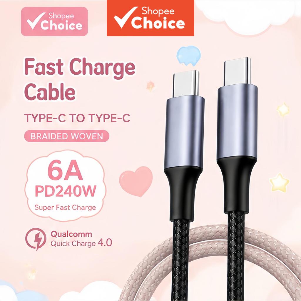 Cabo de Nylon Trançado Rápido PD Tipo C 240W com Liga de Alumínio para iPhone, Xiaomi, Huawei, Samsung