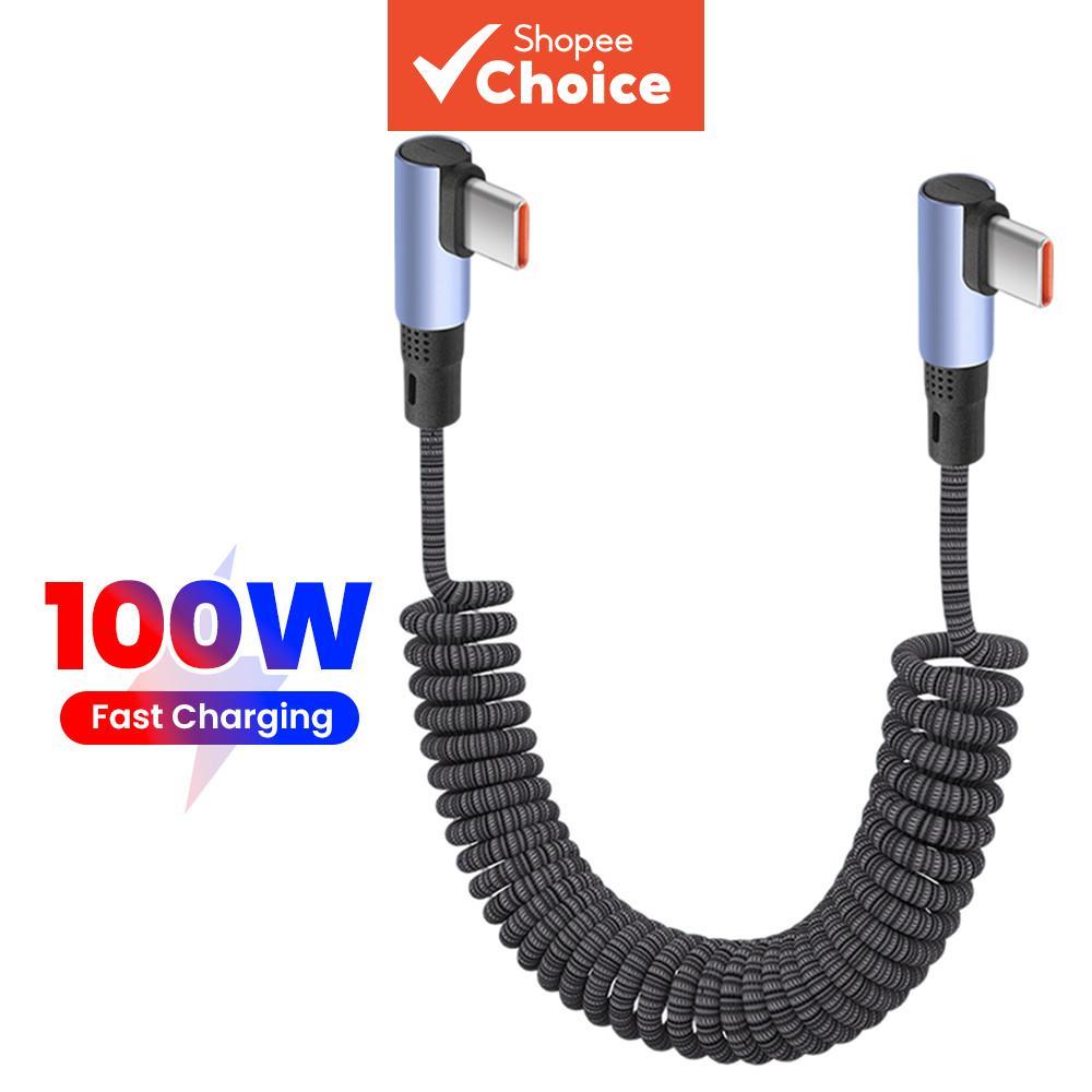Cabo retrátil de 90 graus com cotovelo USB C 66W/100W Tipo C para C, compatível com iPhone 15-17, Samsung, Huawei,