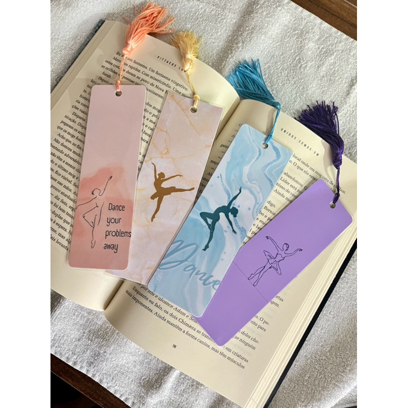 Marcador de Páginas Plastificado Ballet Balé Dance Dança FRENTE VERSO E TASSEL 16x5cm