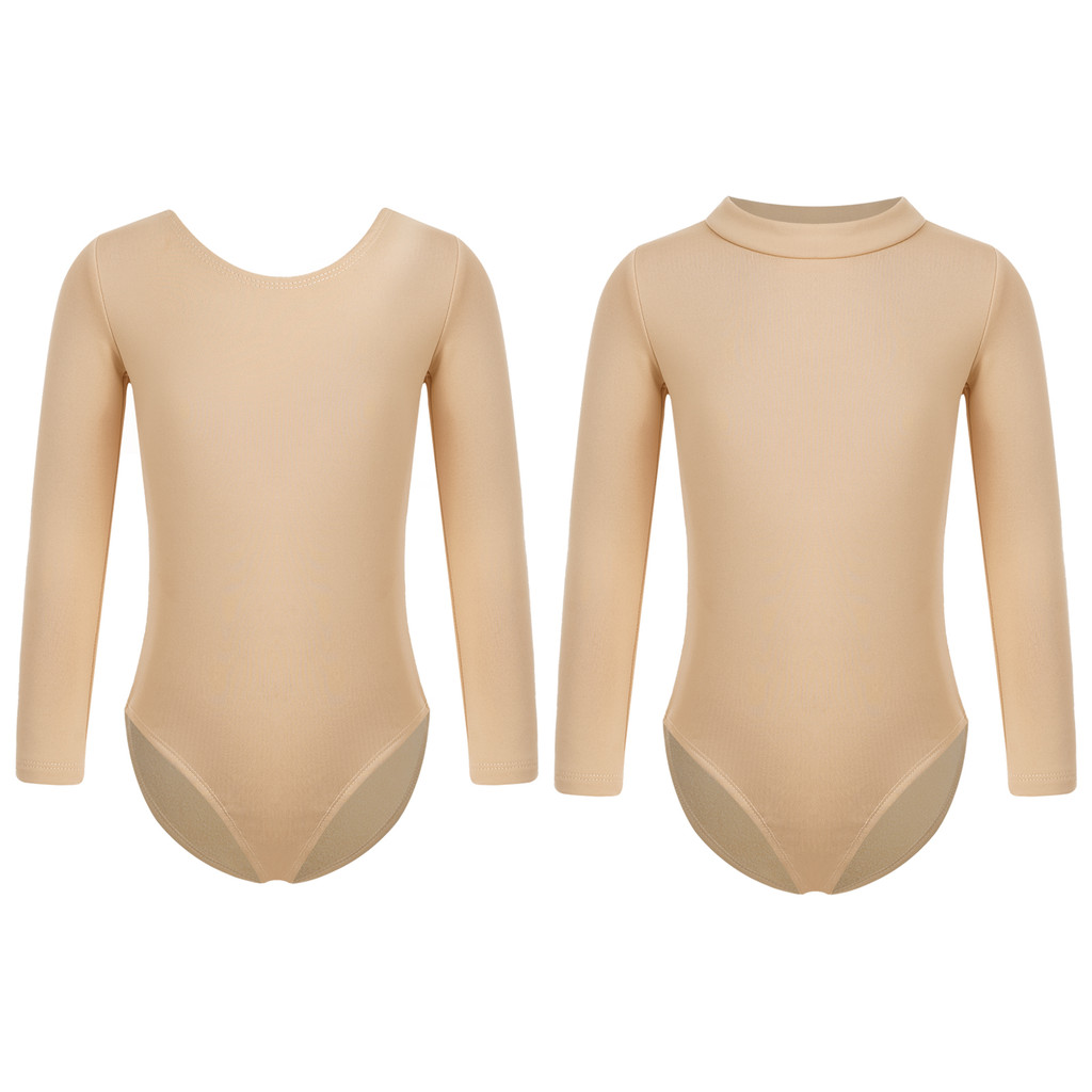 inhzoy Kids Girls Fleece Lined Long Sleeve Leotard Solid Color Bodysuit Gymnastics Ballet Dance Training Warm-up Costume