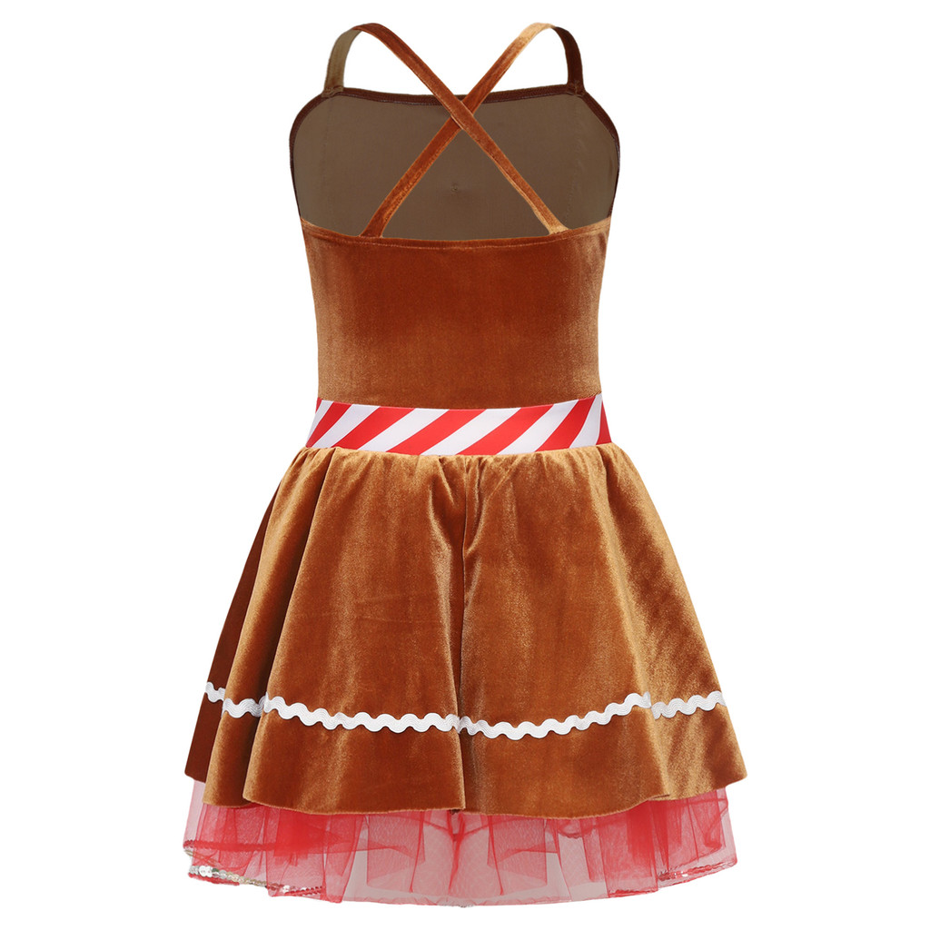 inhzoy Kids Girls Christmas Gingerbread Man Costume Christmas Santa Dance Dress Ballet Tutu Dress Cami Dress Dancewear